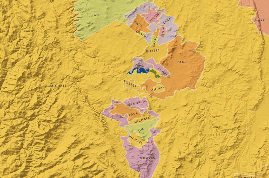 Map of most common business owner names in Canberra
