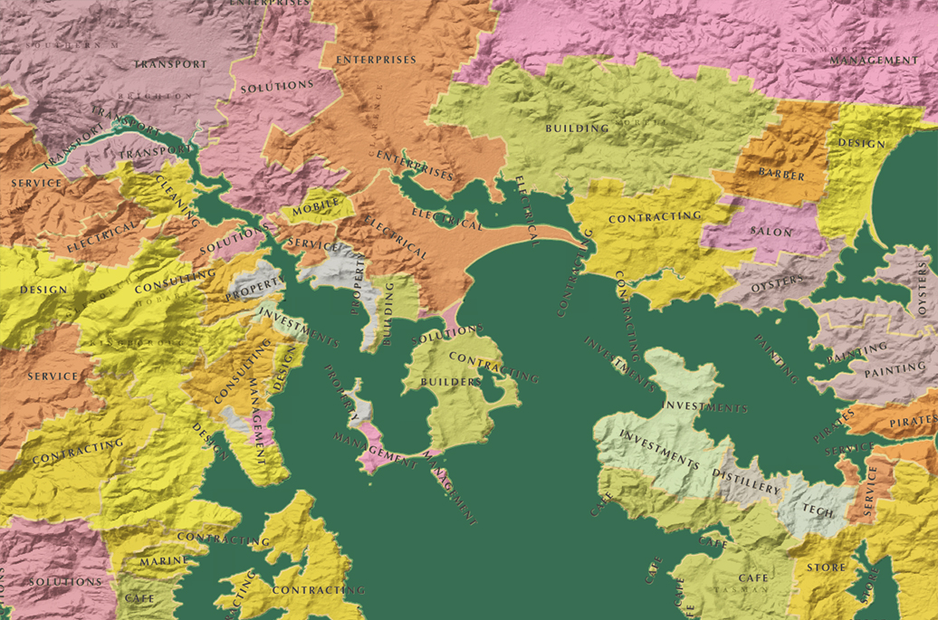 Map of most common business sectors in Hobart