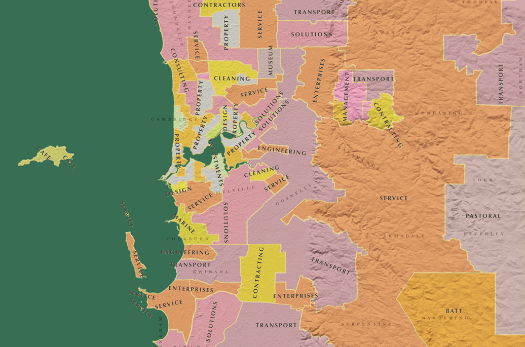 Map of most common business sectors in Perth