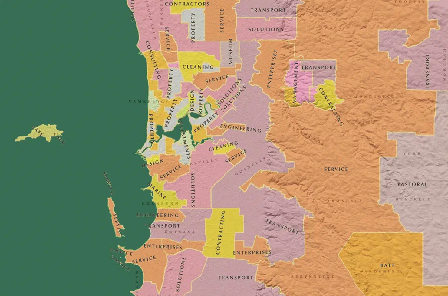 Map of most common business sectors in Perth