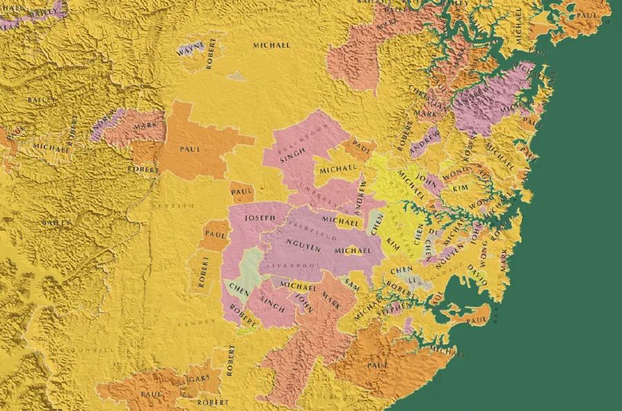 Map of most common business owner names in Sydney