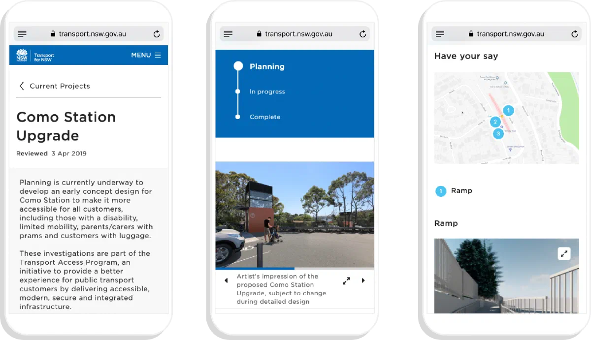 Transport Access App screens